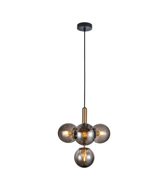 Lampada a Sospensione Ravena Vetro, Acciaio Ottone, Fumè
