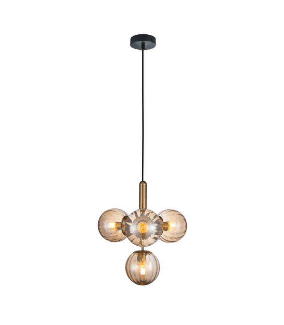 Ravena Pendelleuchte Glas, Stahl Messing, Bernstein