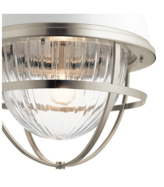 Suspension Kichler Verre nervuré transparent,acier Nickel brossé et blanc
