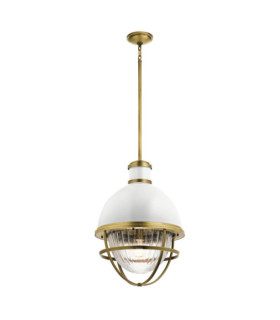 Suspension Kichler Verre nervuré transparent,acier Laiton naturel et blanc
