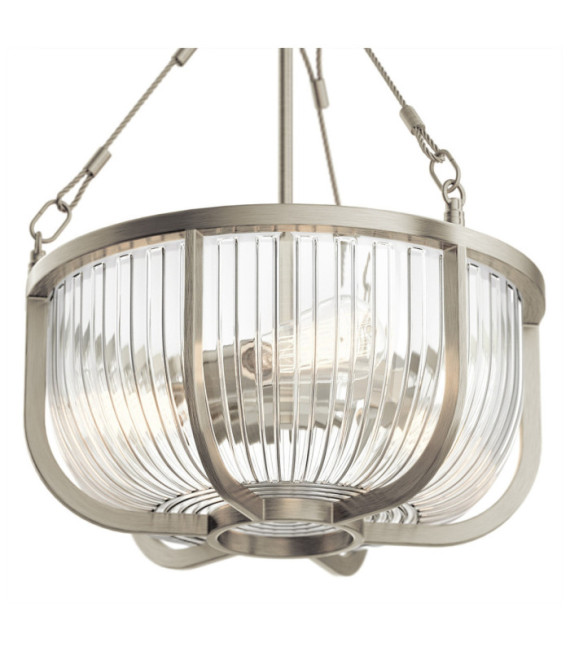 Suspension Kichler Verre nervuré transparent,acier Nickel brossé