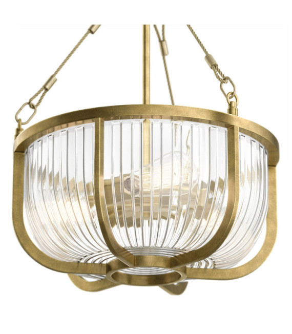 Kichler pendant light Transparent ribbed glass, steel Natural brass