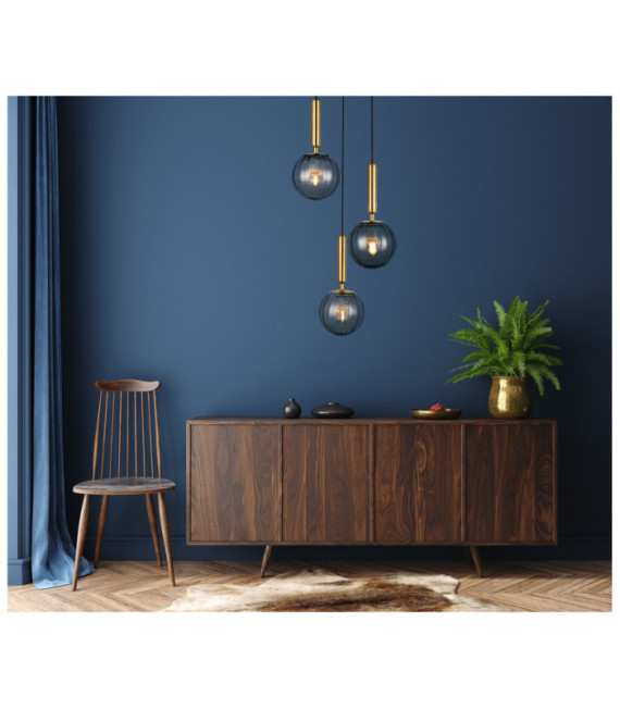 Ravena Pendant Lamp Glass, Steel Brass, Smoked
