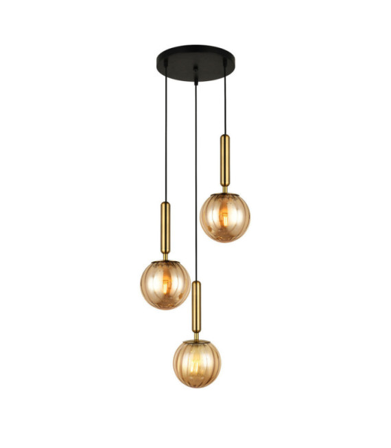 Lampada a Sospensione Ravena Vetro, Acciaio Ottone, Ambra
