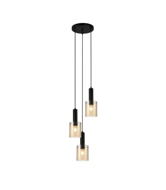 Lámpara colgante Sardo de cristal, acero negro