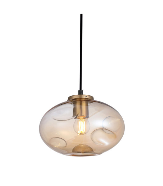 Hatella Lámpara Colgante Cristal, Acero negro, Cobre