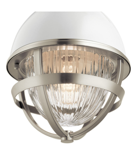 Suspension Kichler Verre nervuré transparent,acier Nickel brossé et blanc