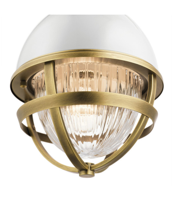 Lámpara colgante Kichler Vidrio acanalado transparente, acero Latón natural y blanco