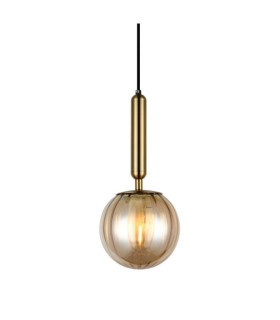 Lampada a Sospensione Ravena Vetro, Acciaio Ottone, Ambra