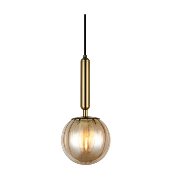 Lampada a Sospensione Ravena Vetro, Acciaio Ottone, Ambra