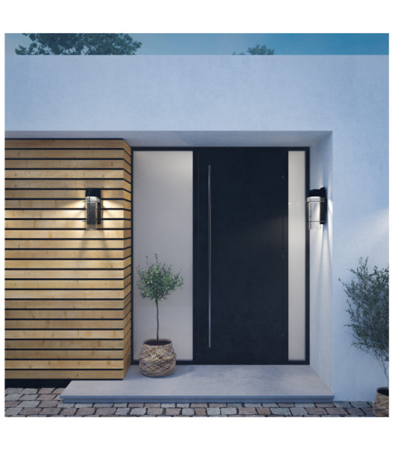 Quoizel Außenwandleuchte Aluminium, transparentes, gemasertes Glas, schwarze Erde