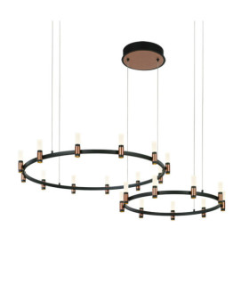 Lámpara colgante LED Alamo Vidrio, acero, aluminio Negro mate, café cepillado