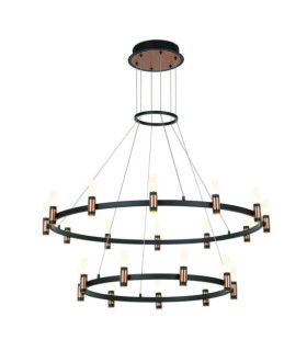 Lampada a sospensione Alamo LED Vetro, acciaio, alluminio Nero opaco, caffè spazzolato