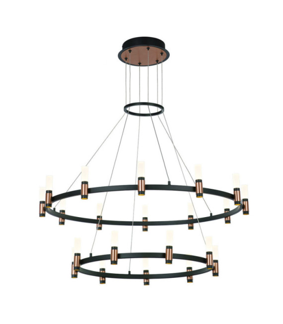 Lámpara colgante LED Alamo Vidrio, acero, aluminio Negro mate, café cepillado