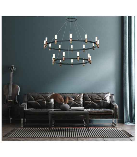 Lampada a sospensione Alamo LED Vetro, acciaio, alluminio Nero opaco, caffè spazzolato