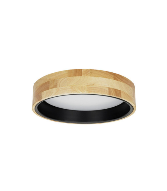 Lámpara de techo Campelo Wood, Aleación de metal negro, Madera