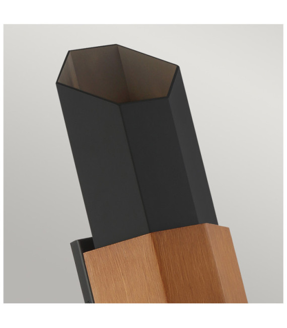 Quoizel Außenwandleuchte Glas, mattschwarzes Aluminium (mit lackiertem Armband in Holzoptik)