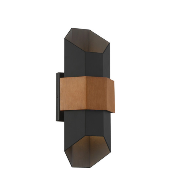 Applique da esterno Quoizel Vetro, Alluminio nero opaco (con bracciale effetto legno verniciato)
