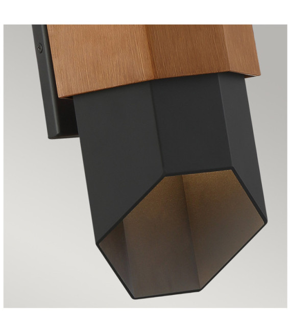 Applique murale extérieur Quoizel Verre,Aluminium Noir mat (avec bracelet effet bois peint)