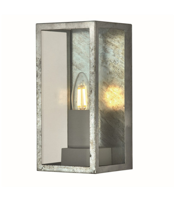 Box exterior wall light Mild steel Silver, Clear
