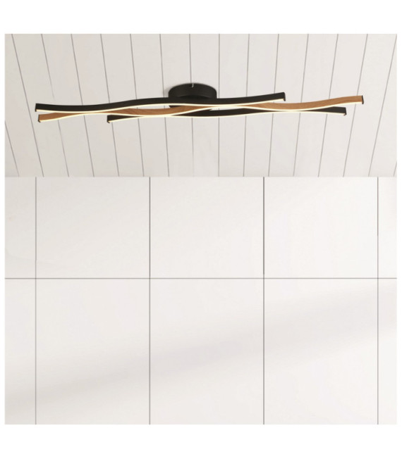 Plafonnier LED Bloom Acier doux Effet Bois, Noir Sable