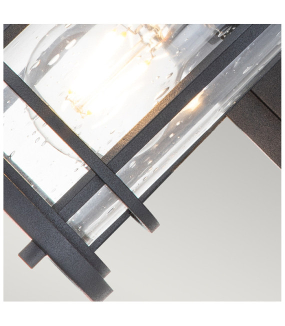Feiss aplique exterior Aluminio, acero, cristal granulado transparente Negro estructurado