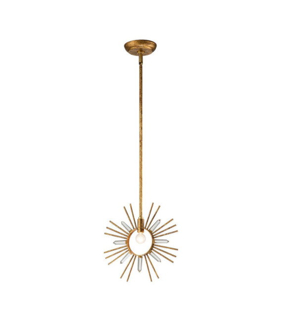 Sun pendant light Steel, K9 cut glass Gold leaf