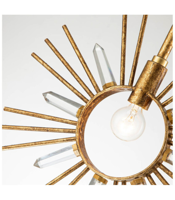 Lámpara colgante Sun Acero, cristal tallado K9 Pan de oro