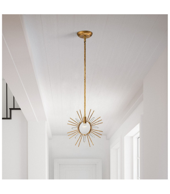 Suspension Sun Acier,verre taillé K9 Feuille d'or
