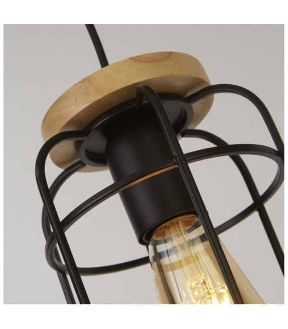 Lampada a sospensione Vision in acciaio dolce e legno, nero opaco