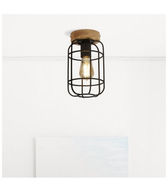Plafonnier Vision Acier doux Bois, Noir Mat