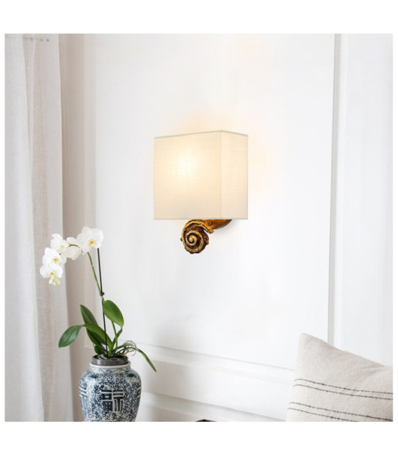 Swirl wall light Linen lampshade, steel, gold leaf resin