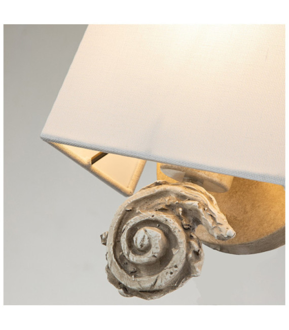 Lampada da parete Swirl. Paralume in lino, acciaio, resina bianco osso