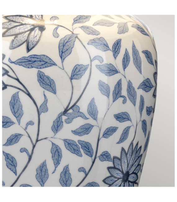 Lampe de table Ying Abat-jour à base de porcelaine,de bois, Blanc, Bleu