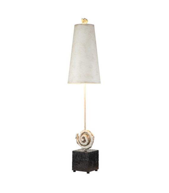 Lámpara de Mesa Swirl Resina, Pergamino, Acero Negro, Blanco Hueso
