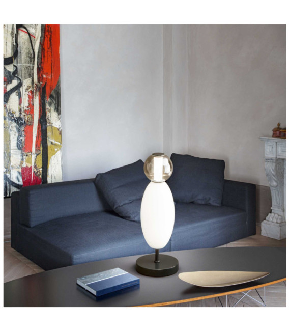 Lámpara de mesa Lumiere cristal, metal negro