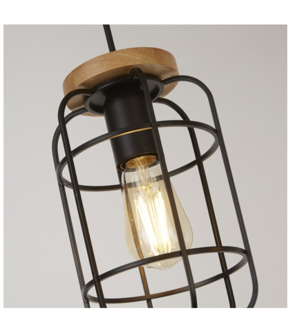 Vision Pendant Light Mild Steel Wood, Matt Black
