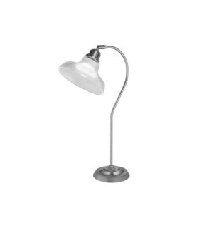 Bistro-Tischlampe. Weichstahl, Glas. Helles Silber und Satin