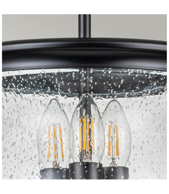 Lámpara colgante Pickering Vidrio granulado transparente, Acero negro