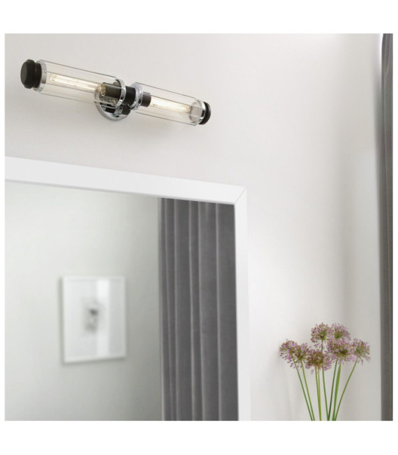 Masthead outdoor wall light Clear glass, Black steel, Polished chrome