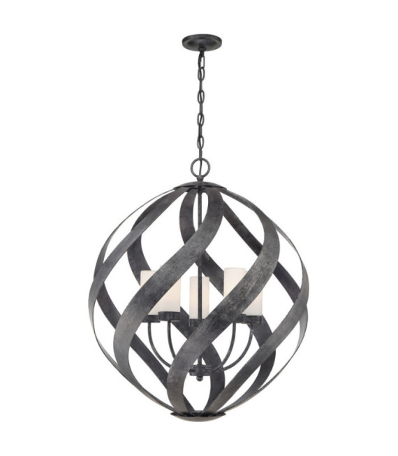 Suspension Quoizel Verre gravé opale,acier Vieux Noir