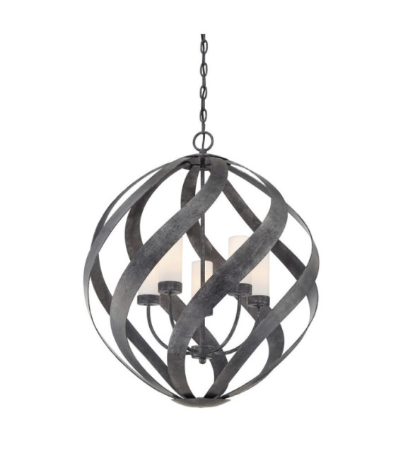 Suspension Quoizel Verre gravé opale,acier Vieux Noir