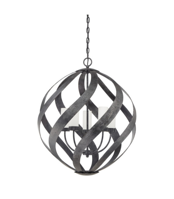 Quoizel Pendelleuchte Opal graviertes Glas, altschwarzer Stahl