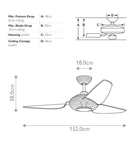 Ventilador Voya de policarbonato de acero inoxidable cepillado