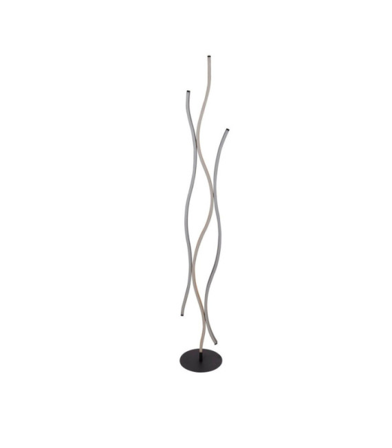 Lámpara de pie LED Bloom de acero dulce efecto madera, negro arena