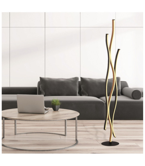 Bloom LED-Stehleuchte, Weichstahl, Holzoptik, Sandschwarz