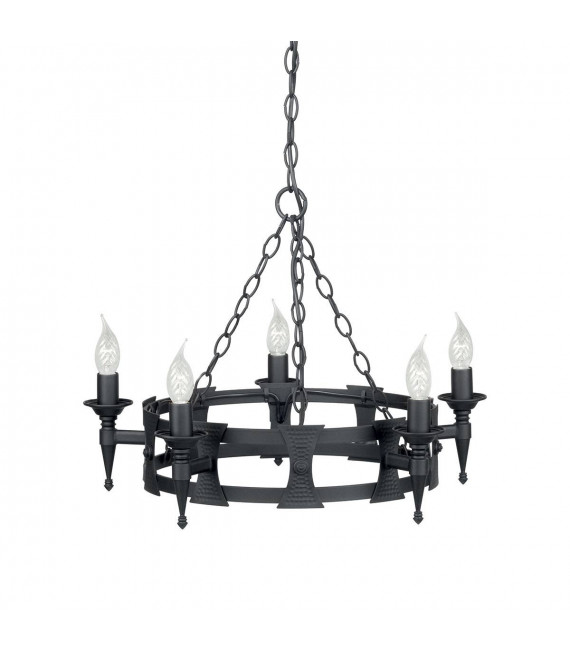 Lampada a sospensione sassone, ferro battuto, nero, 3 lampadine