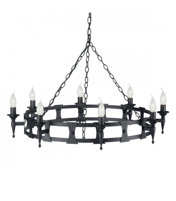 Suspension Saxon, fer forgé, noir, 5 ampoules