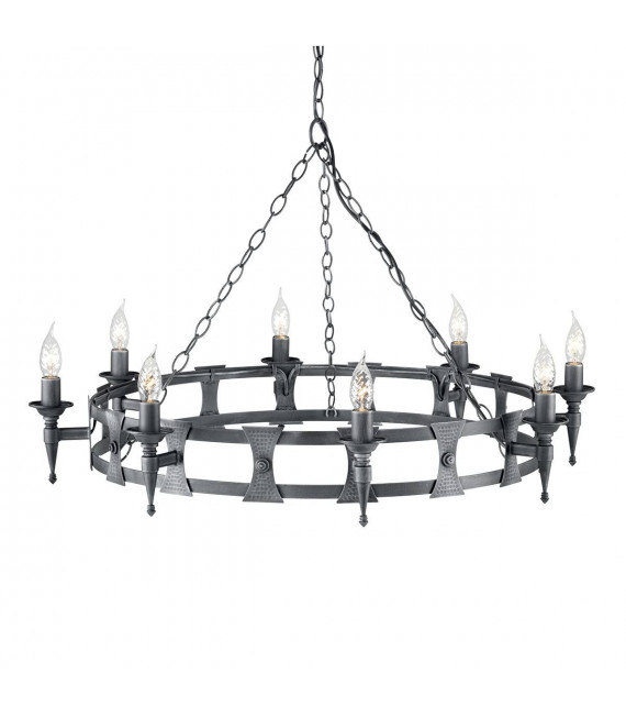 Sächsische Pendelleuchte, Schmiedeeisen, schwarz / silber, 5 Glühbirnen