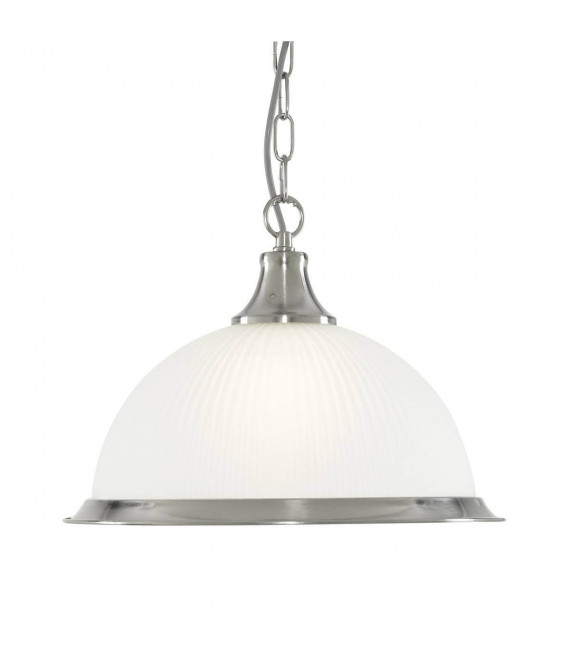 Lampada a sospensione American Diner a 1 luce, in argento satinato e vetro acidato